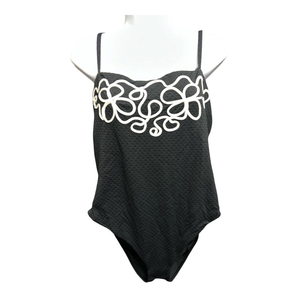 Antonio Melani Simkins XL Swimsuit Black White Crochet Adjustable Removable Pads